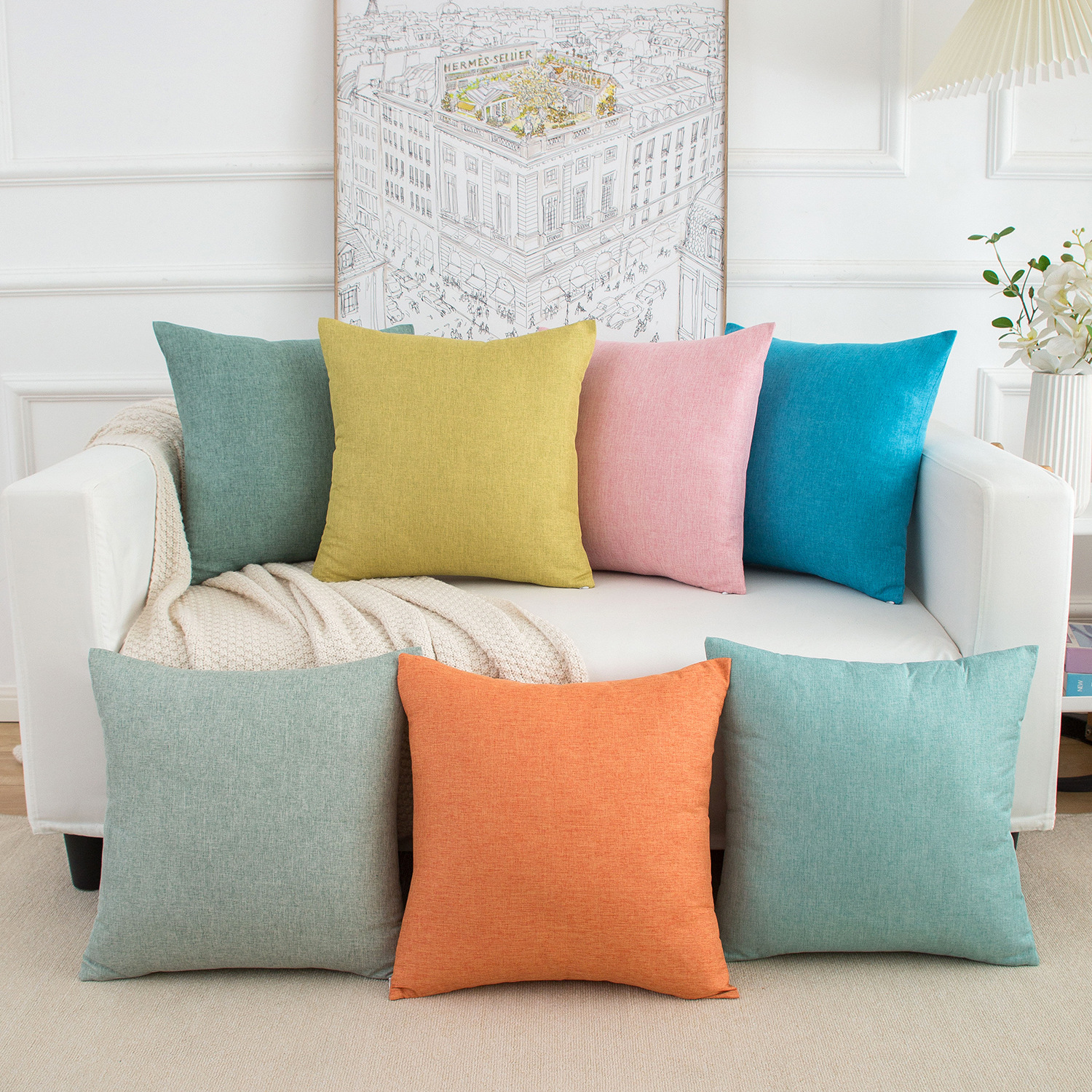 Amazon popular Nordic ins style home thickened linen pillowcase sofa pillow bedside soft cushion