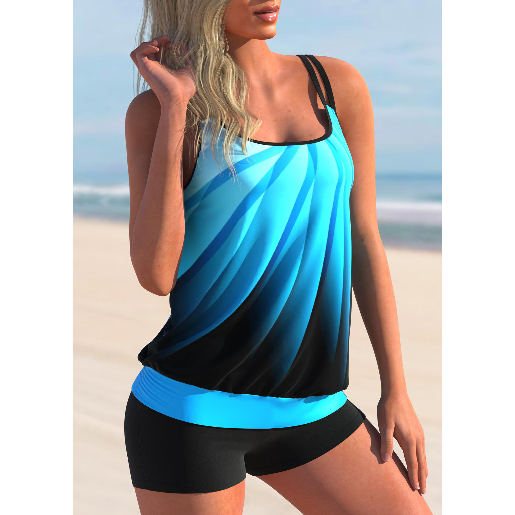 New European and American plus size foreign trade printed swimsuit strap beach shorts split swimsuit factory wholesale