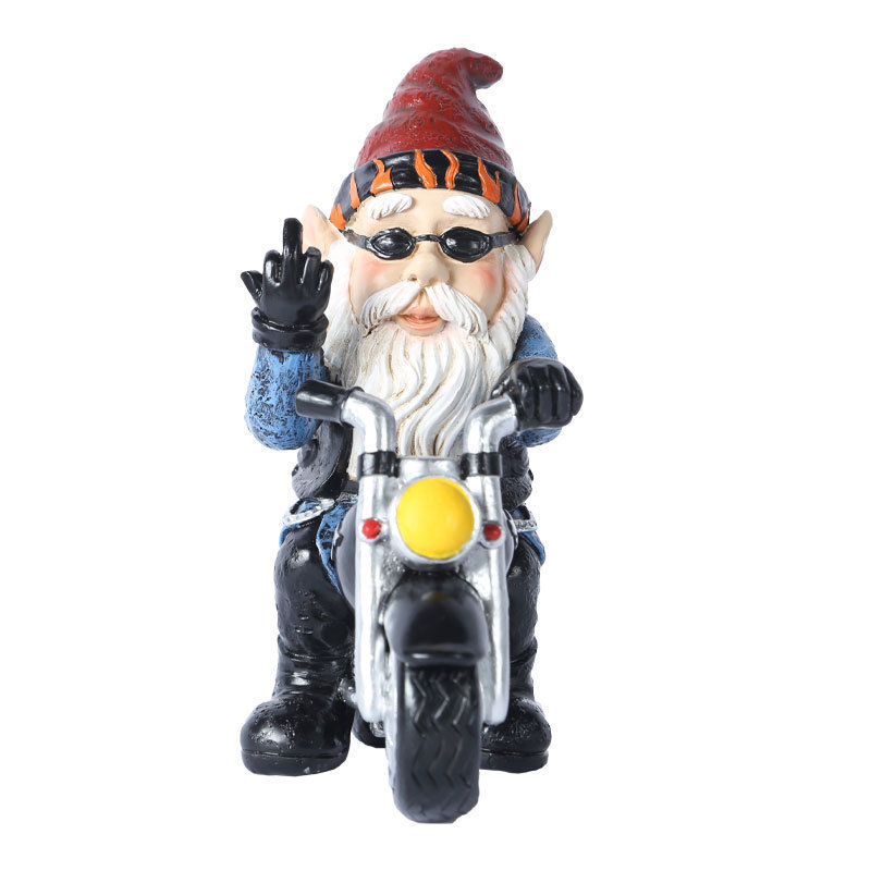 Wishクロスボーダー置物ガーデン置物小人乗りバイク樹脂工芸品小人白ひげ老人|undefined
