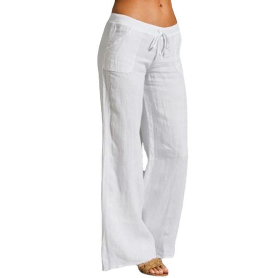 A large number of spot new Amazon explosions women's high waist wide leg pants foot horn pocket cotton and linen casual pants
