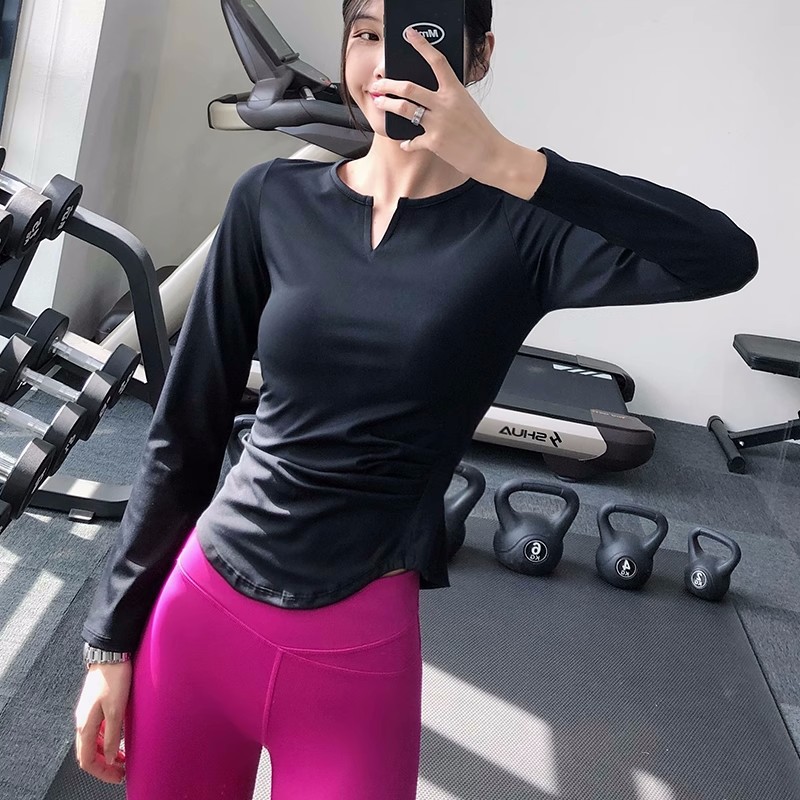 Fitness Top Women's V-neck Running Training Quick-drying Internet Popular Breathable Leisure Sports Long-sleeved T-shirt Slim-fit Yoga Clothes