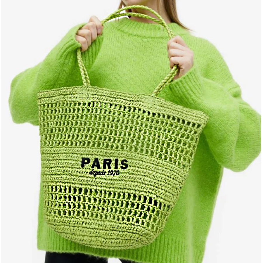 新款刺繡字母鏤空草編手提包女大容量手工編織單肩包小眾菜籃子包