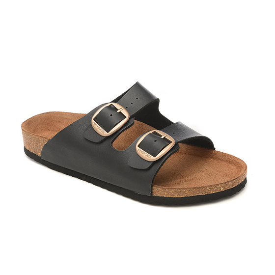 Black Double-ring Buckle Strap Sandals Fashionable ARIZO Buckle Couples Cork Slippers Fashion Bus Buckle Sandals