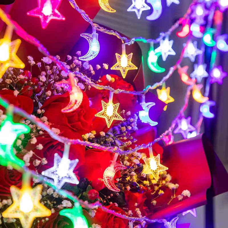 LED star light string flashing light starry string light wedding tapestry tent five-pointed star decorative light moon small colored light