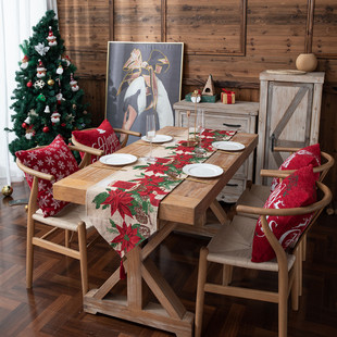 Cross-border yarn-dyed jacquard polyester-cotton Christmas flower table flag bed tail flag Christmas decoration cover towel table cloth manufacturers