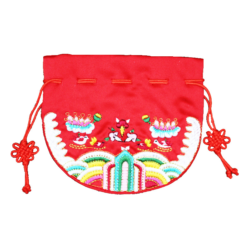 Dragon Boat Festival Single-sided Embroidery Mandarin Duck Water Semi-round Sachet Sachet Embroidery Quality Sachet Empty Bag Double-layer Bundle Pocket