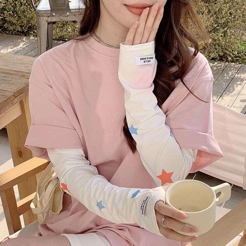 Summer Sun Protection Ice Sleeve Women's ins Korean Style Gradient Star UV Protection Outdoor Riding Travel Sun Protection Hyun-elegant Style