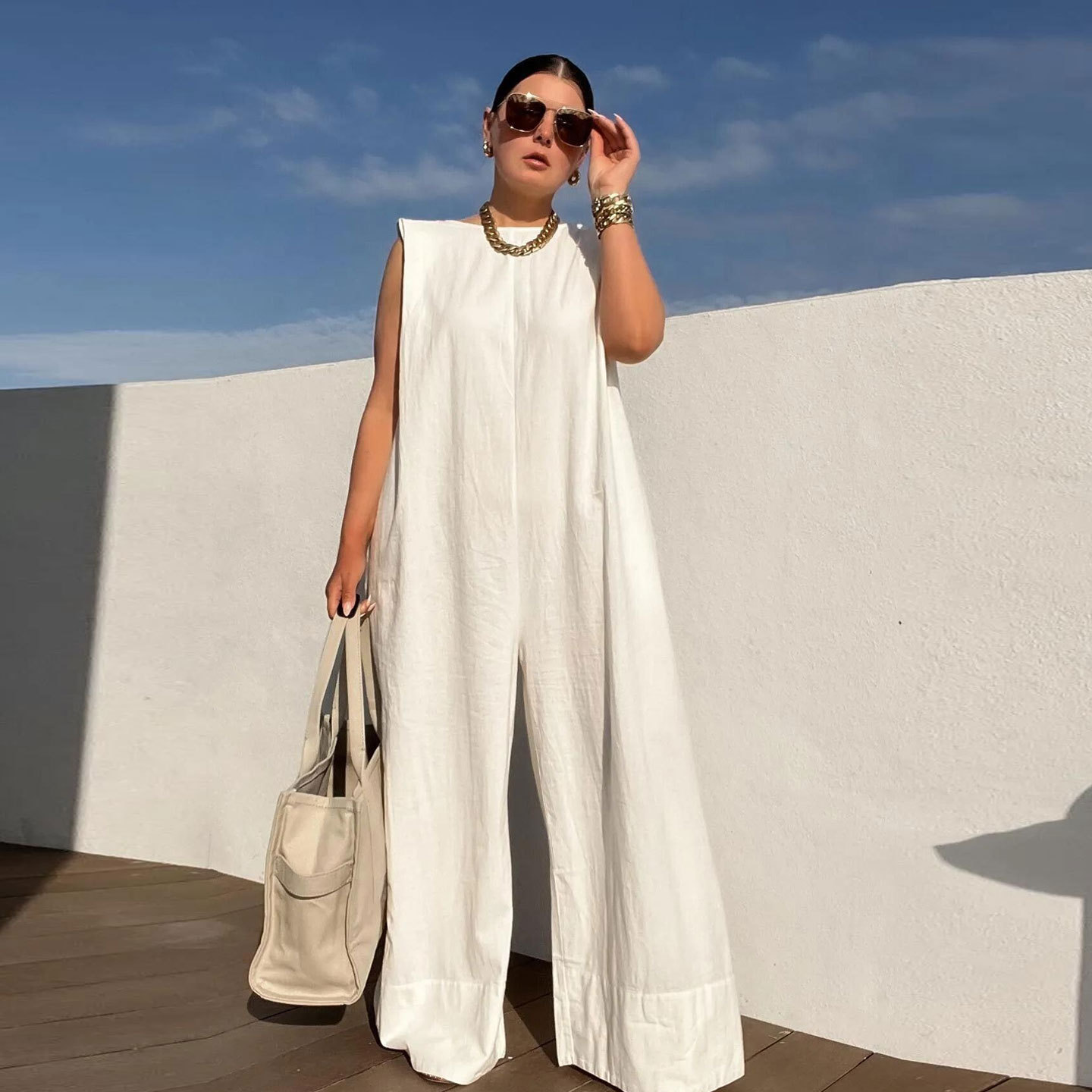 YS10212 Hot European and American Casual Solid Color Wide Leg Jumpsuit