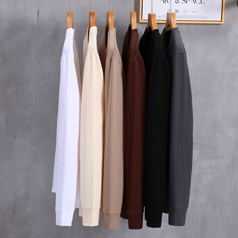 Explosions cotton 260g heavy beam solid color long sleeve round neck men's warm bottoming shirt T-shirt shirt bottoming shirt