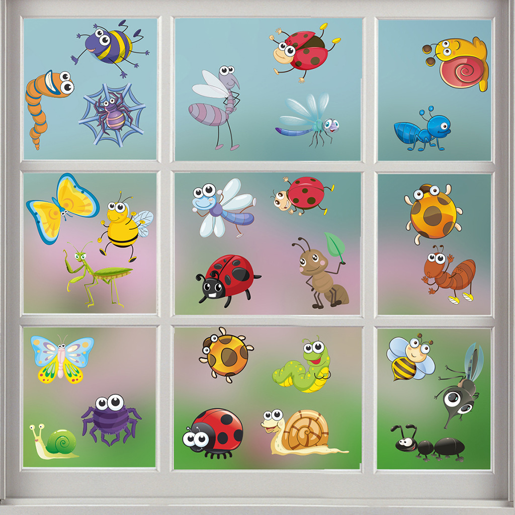 2023 New Cute Insect Animal Double Sided Electrostatic Stickers ADJ1004 Cross Border Custom Decorative Wall Stickers