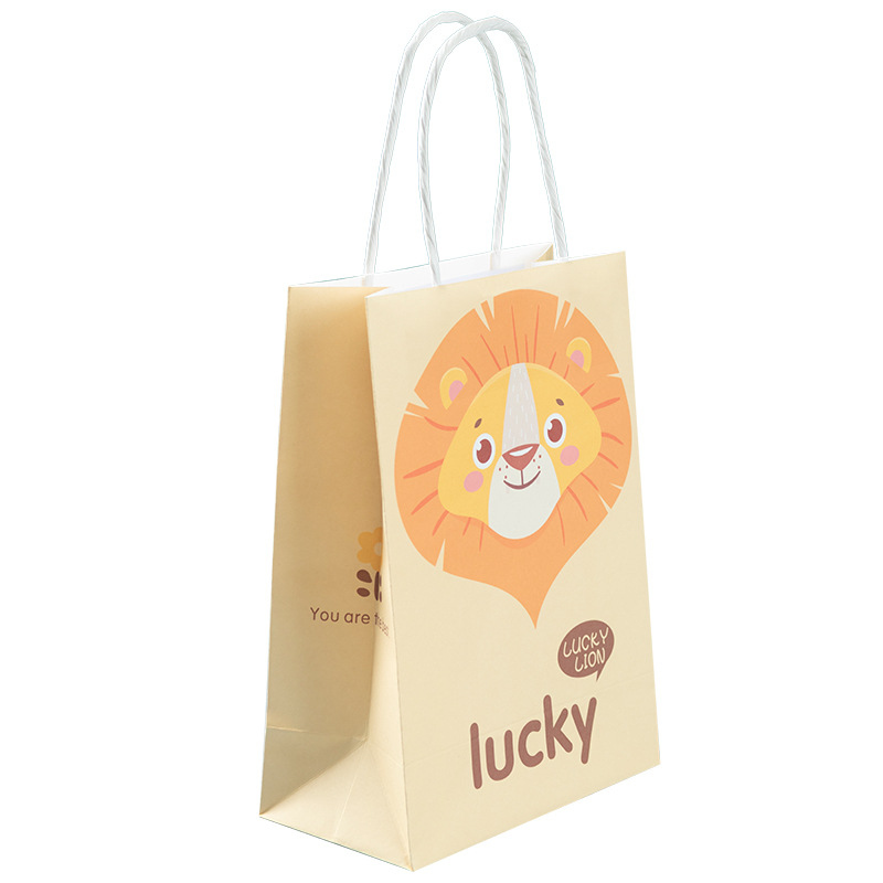 in stock Cartoon White Kraft Paper Tote Bag Children's Day Gift Packaging Gift Bag Cute Party Paper Bag