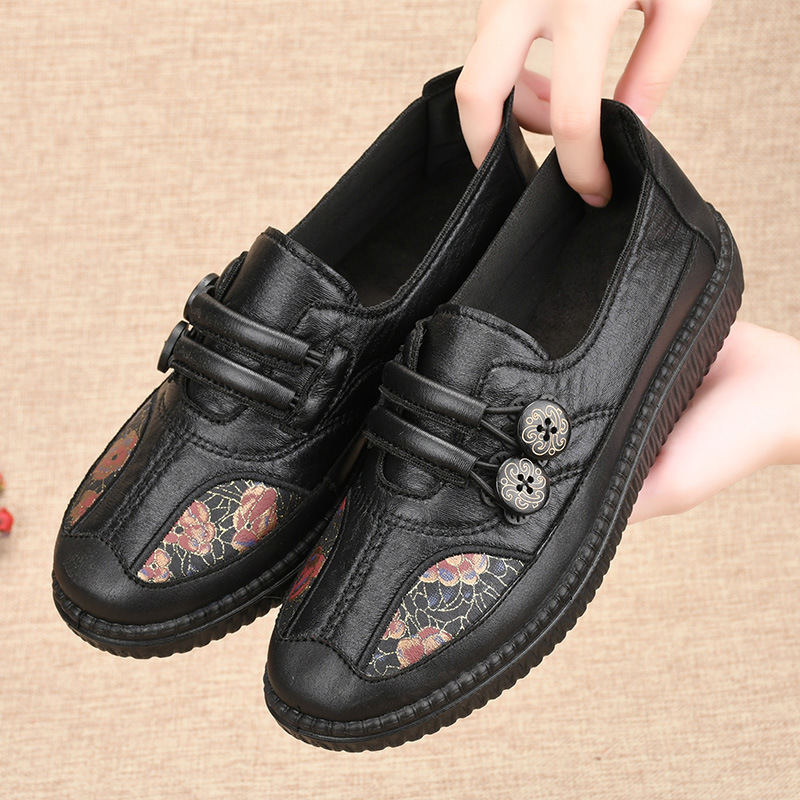 2023 Spring and Autumn New Soft Sole Not Tired Foot Old People's Shoes Cloth Shoes Women's Mother's Shoes Flat Non-Slip Embroidered Milk Shoes