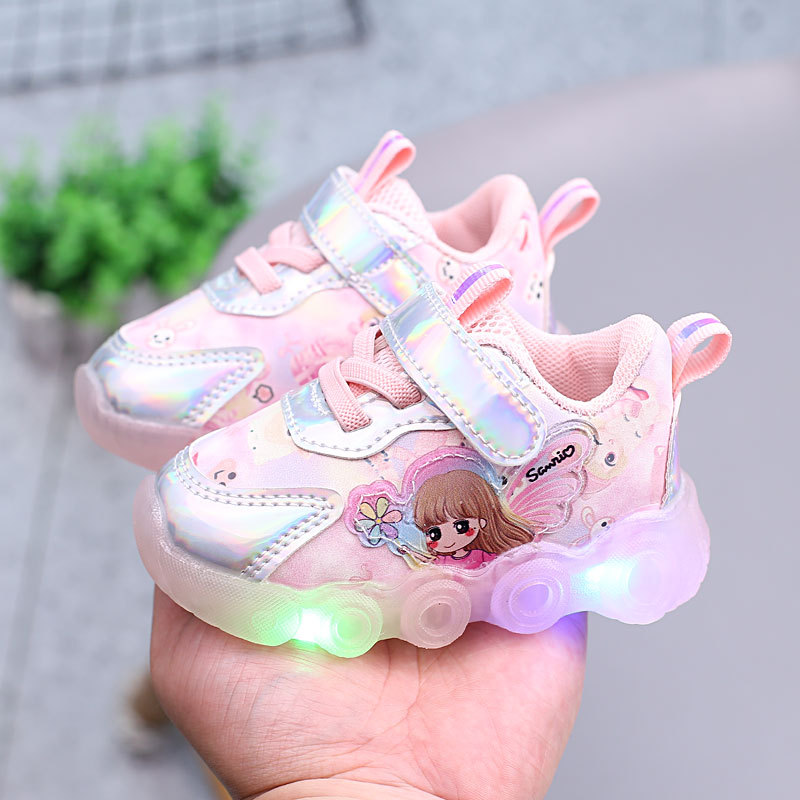 Baby girl shoes with light sneaker spring and autumn non-slip soft bottom baby toddler shoes Princess 0-1 1 year old 3 girls