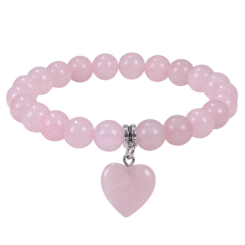 European and American fashion natural pink crystal bracelet peach heart pendant bracelet women's natural stone beaded elastic rope bracelet
