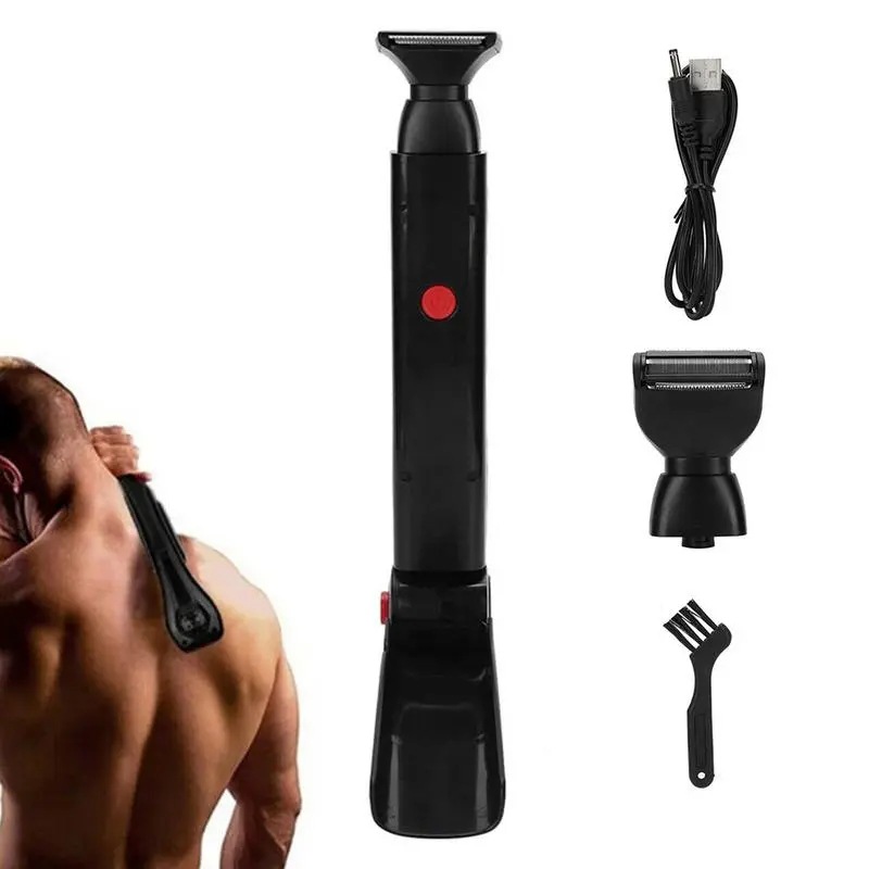 Cross-border new long handle men's back shaver folding telescopic back shaving knife charging body hair trimmer