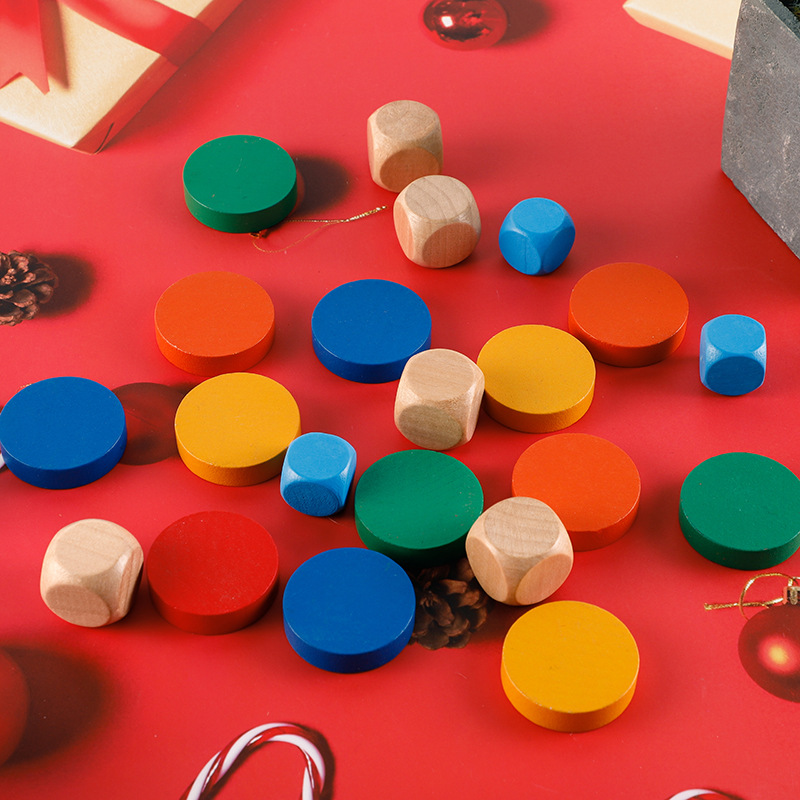 Dice Color Wooden Round Piece Flying Flag Wooden Piece Creative Children's Building Blocks Table Chess Pieces Spot Wholesale