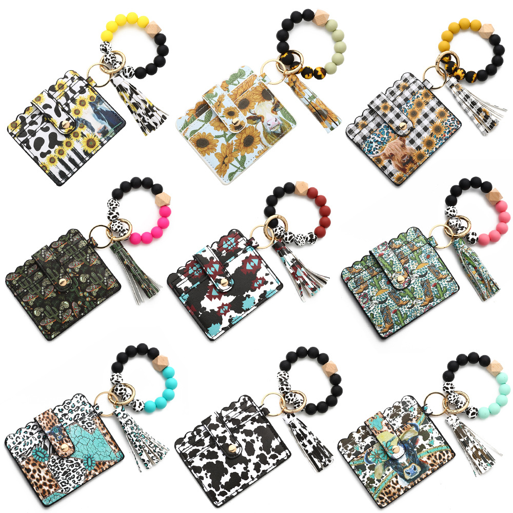 2023 New Silicone Bead Card Bag Western Style Cow Head Bag Silicone Bead Bracelet Card Bag Keychain Women's Wallet