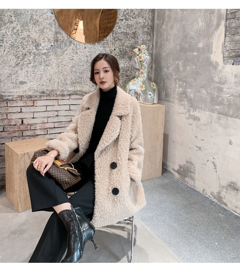 Winter mid-length fleece coat for women 2023 new suit collar lambswool fur integrated granular fleece coat_voghion.com