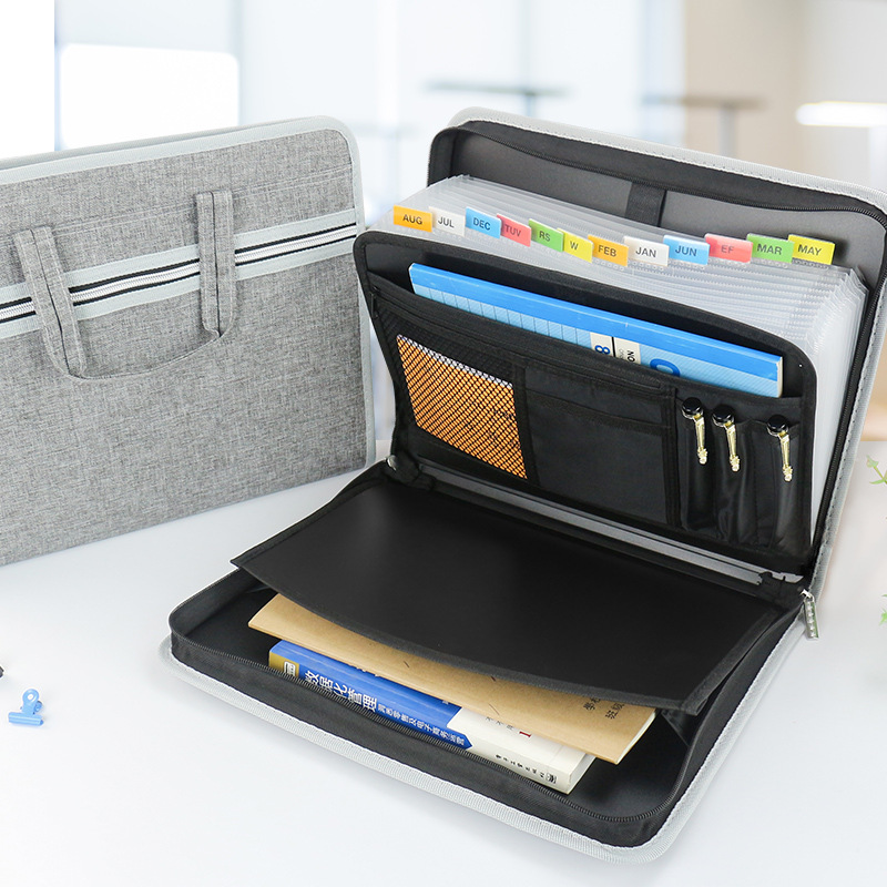 Amazon cloth 13 grid portable organ bag A4 multi-layer folder multi-function business information briefcase office