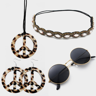 European and American hippie leopard print peace charm earrings necklace suit masquerade props Carnival party decorations