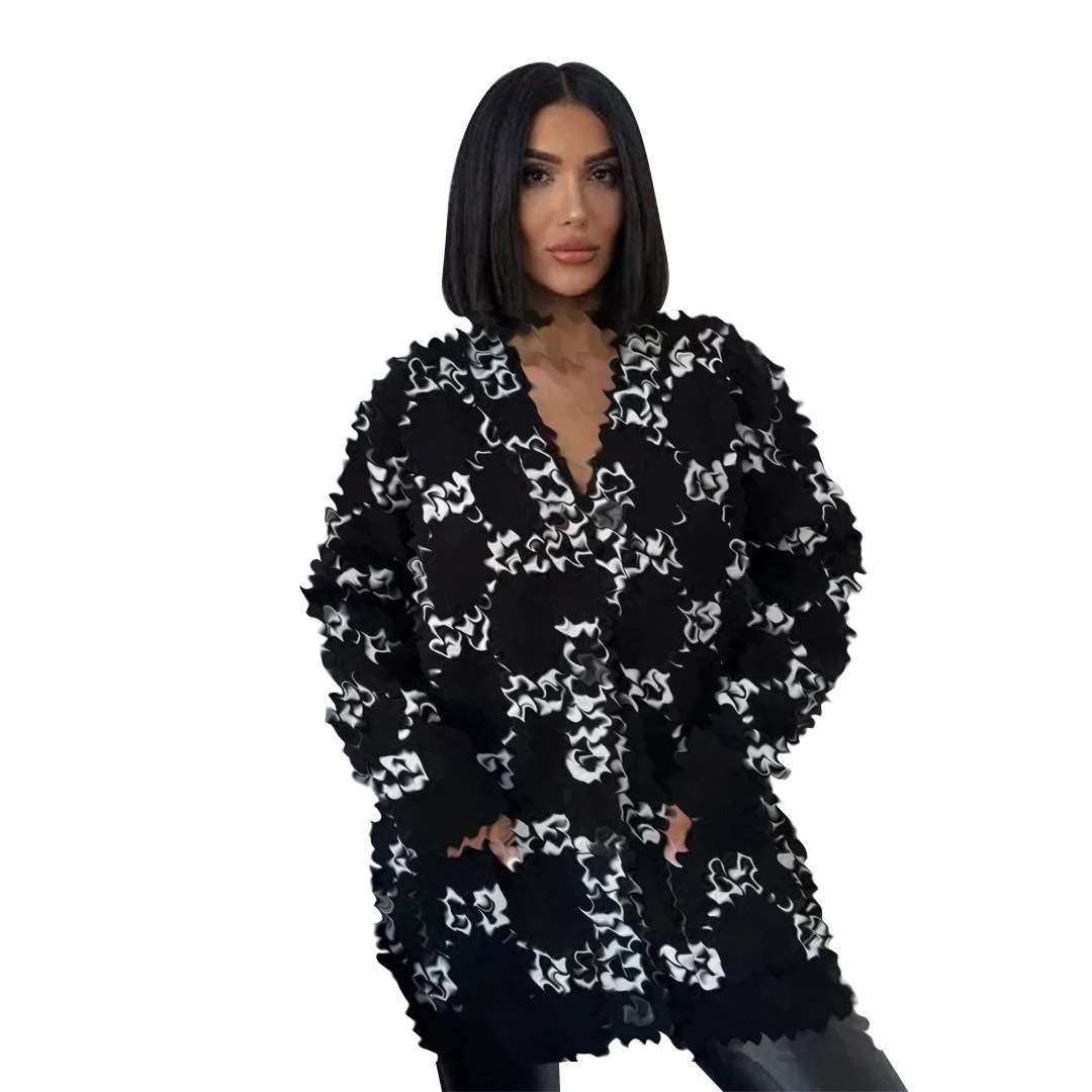 Y71390 European and American cross-border women's clothing autumn and winter elegant commuter loose knitted button pocket sweater dress