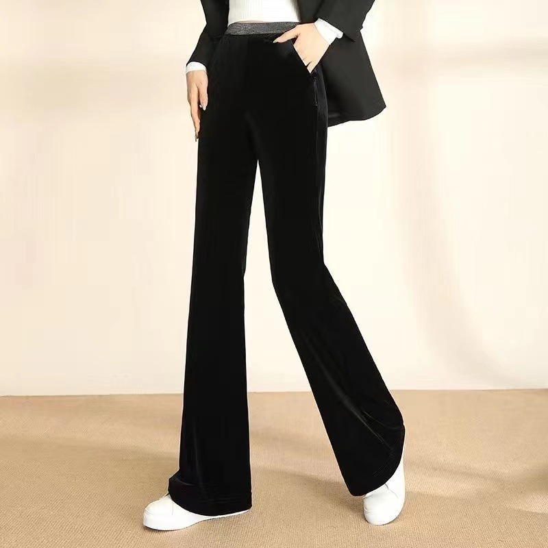 Gold velvet wide-leg pants women's casual pants spring and autumn high waist draping slimming middle-aged women's pants narrow straight pants