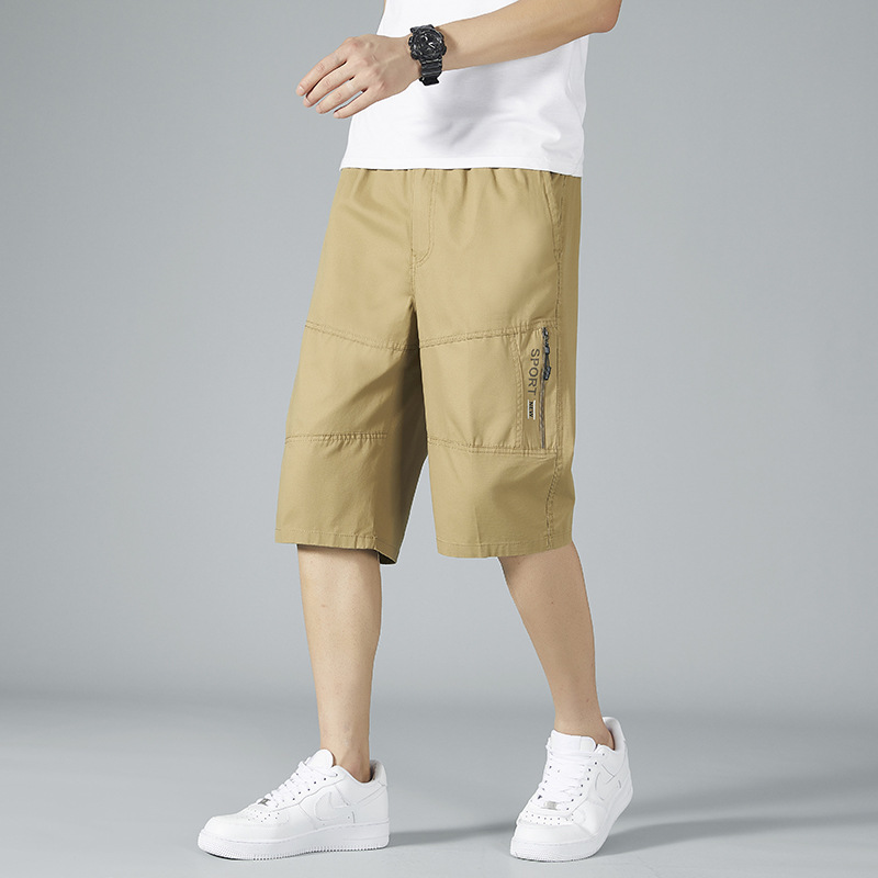 Cotton cropped pants middle-aged men's cotton shorts dad summer thin casual pants beach loose plus size Middle pants