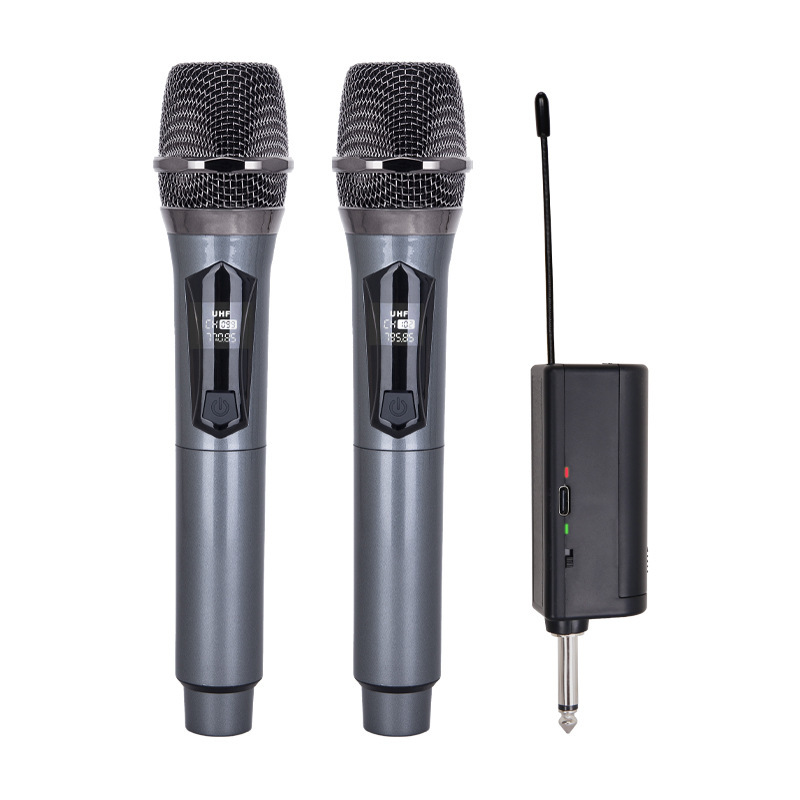 Foreign trade explosions high sound quality wireless microphone one drag two U section singing wireless microphone outdoor audio charging wheat