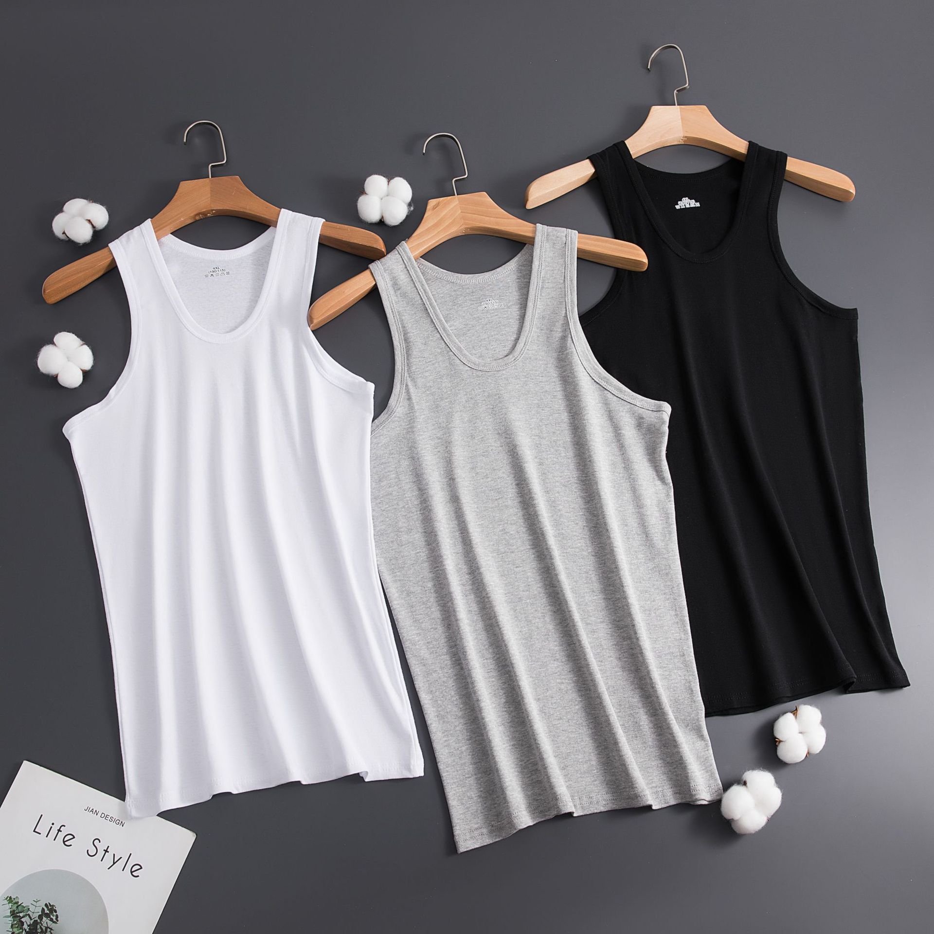 Men's Cotton Vest Summer Sweat-absorbent Threaded Sling Elastic Slim-fit Sports Backing Sweatshirt Hurdle Solid Color Direct Selling