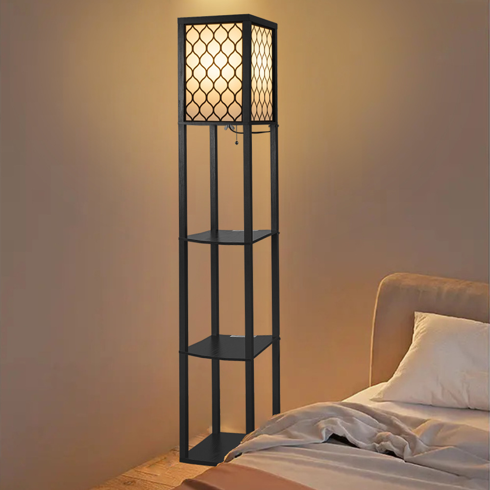 Retro pattern bookshelf floor lamp new Chinese style bookshelf shelf floor lamp