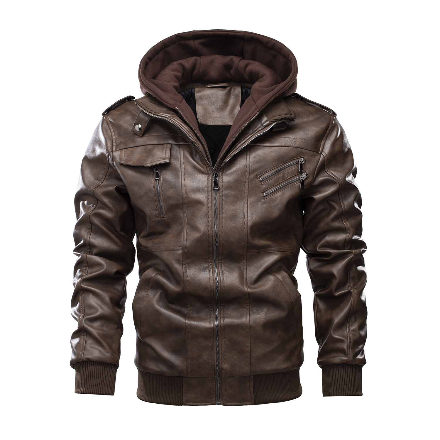 American Size Men's Casual Foreign Trade Motorcycle Puleather Clothes Pin Cotton Warm Jacket Thickened Detachable Hooded Large Size Jacket
