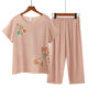 New Mom Pajamas Women's Summer Cotton and Linen Short-sleeved Two-piece Suit Summer Thin Grandma's Home Clothes Outer Wear