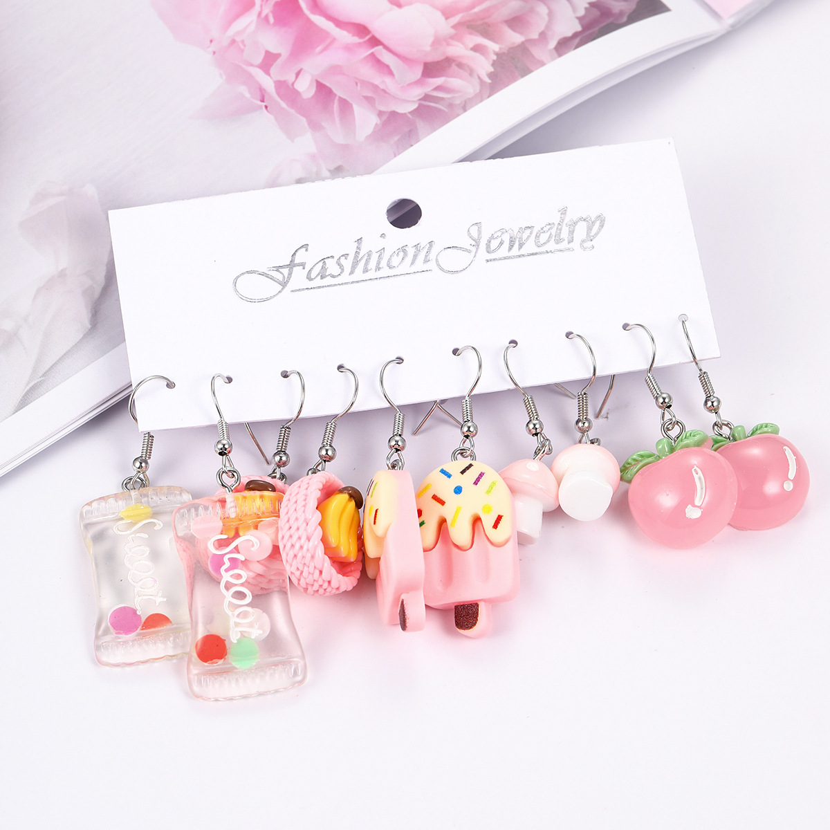 European and American cross-border jewelry simulation food and play earrings cartoon fun summer barbecue ice cream snack earrings eardrops set