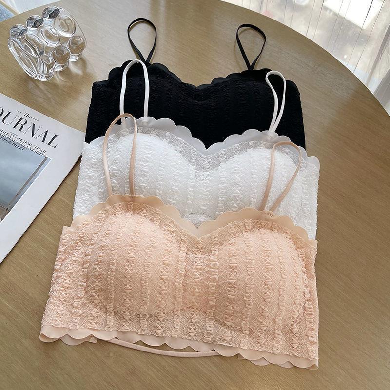 French Style Sexy Lace Seamless Backless Beautiful Back Strapless Women's Wrapped Chest with Chest Pad Vest Adjustable Small Sling Underwear