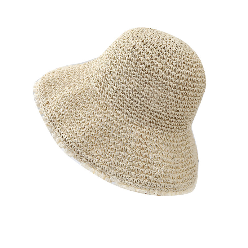 Summer vacation casual big brim sun hat straw hat female fresh lace solid color all-match fisherman hat Korean style