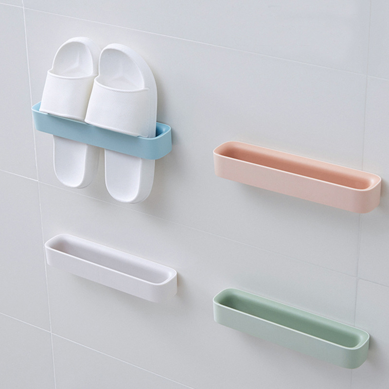 Bathroom wall-mounted slippers shelf space-saving seamless stickers storage rack wall paste shoe rack household department store wholesale