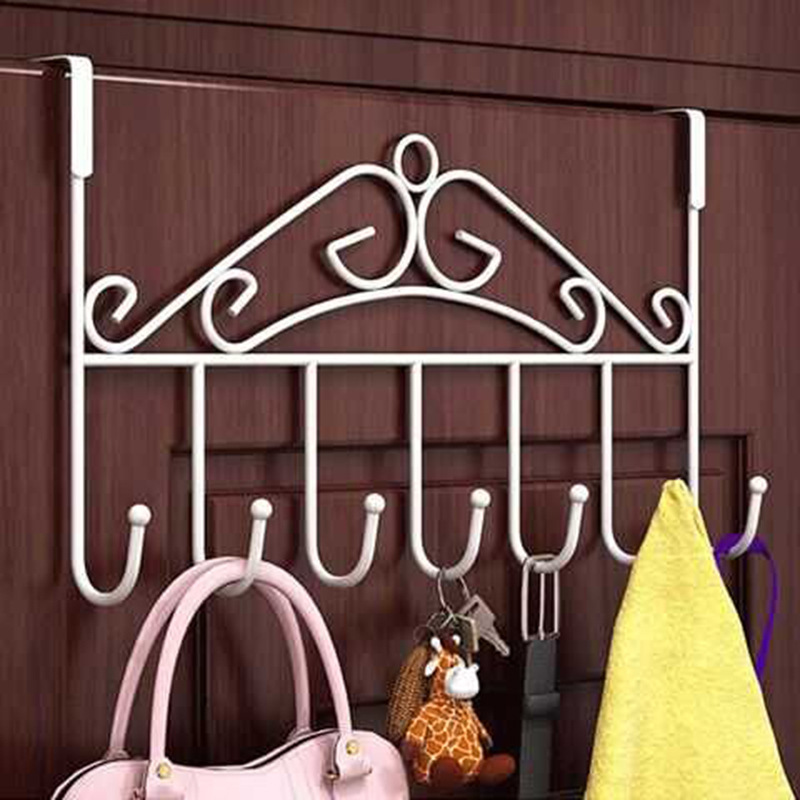 Thickened door rear hook iron nail-free European-style seamless metal hanger door back clothes hook S-type 7 hook new hot