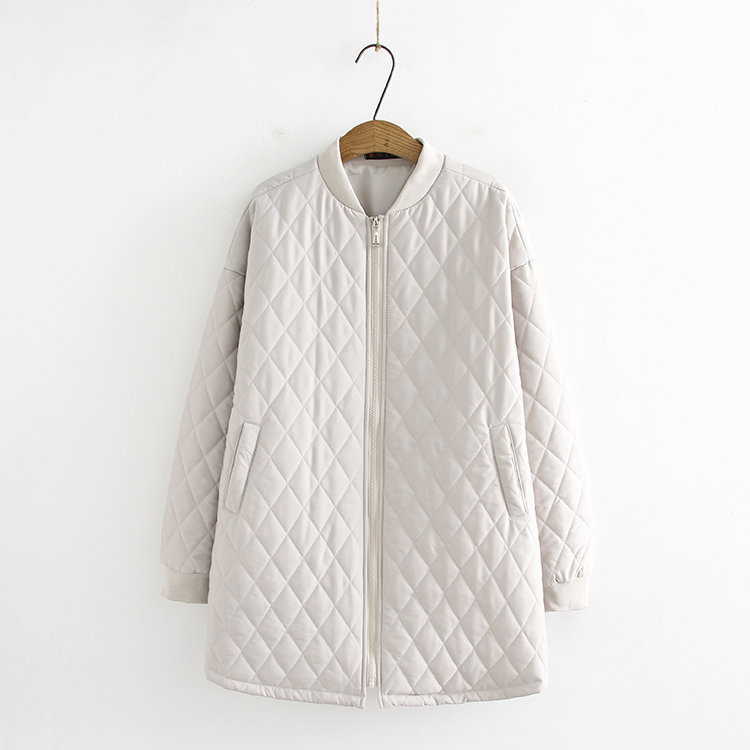 Autumn and winter plus fertilizer to increase 200kg baseball cotton-padded women's round neck nylon loose casual long thin cotton-padded 215