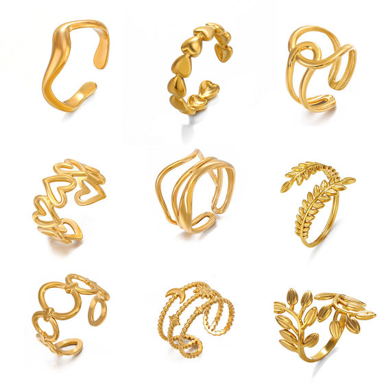 European and American popular stainless steel love opening ring female personality hip hop line cross heart titanium steel ring wholesale