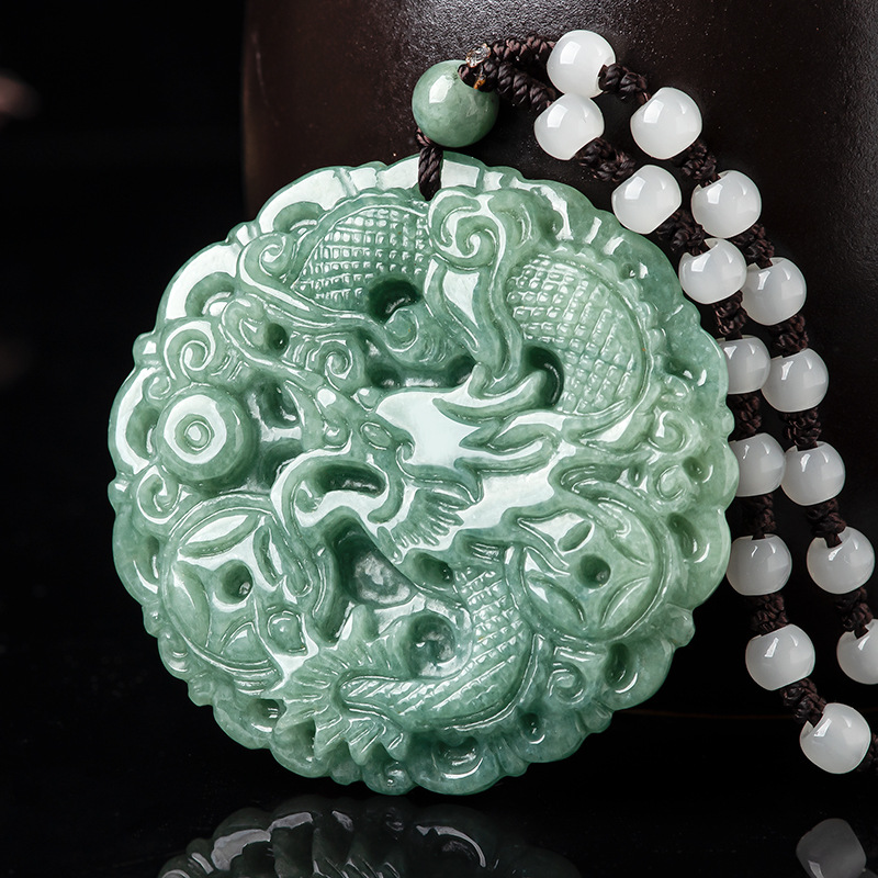 Natural A-jadeite Money Dragon Pendant with Chinese Zodiac Dragon, Ice Species Jade Necklace for Men and Women, Bulk