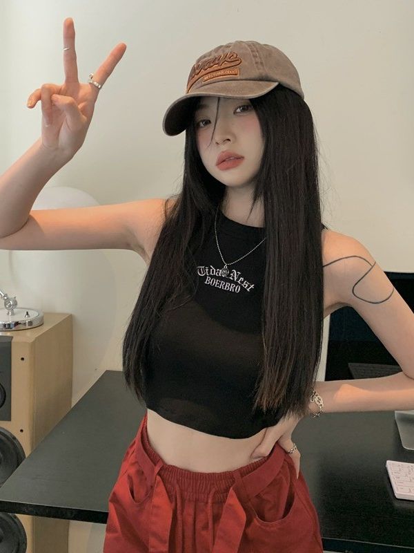 American Retro hot girl sweet cool sleeveless vest women's summer sleeveless I-shaped inner camisole outer top