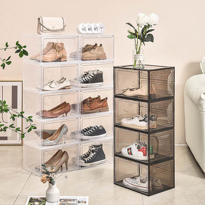 Shoe Box Hard box magnetic storage transparent acrylic doll bag hand-made storage box rack thickened large side open shoe cabinet