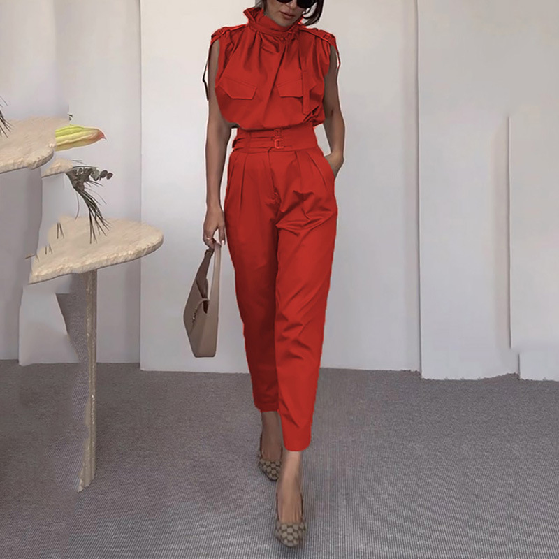 2023 Summer Europe and America Amazon cross-border foreign trade new personality shoulder line slimming waist belt decorative pants set