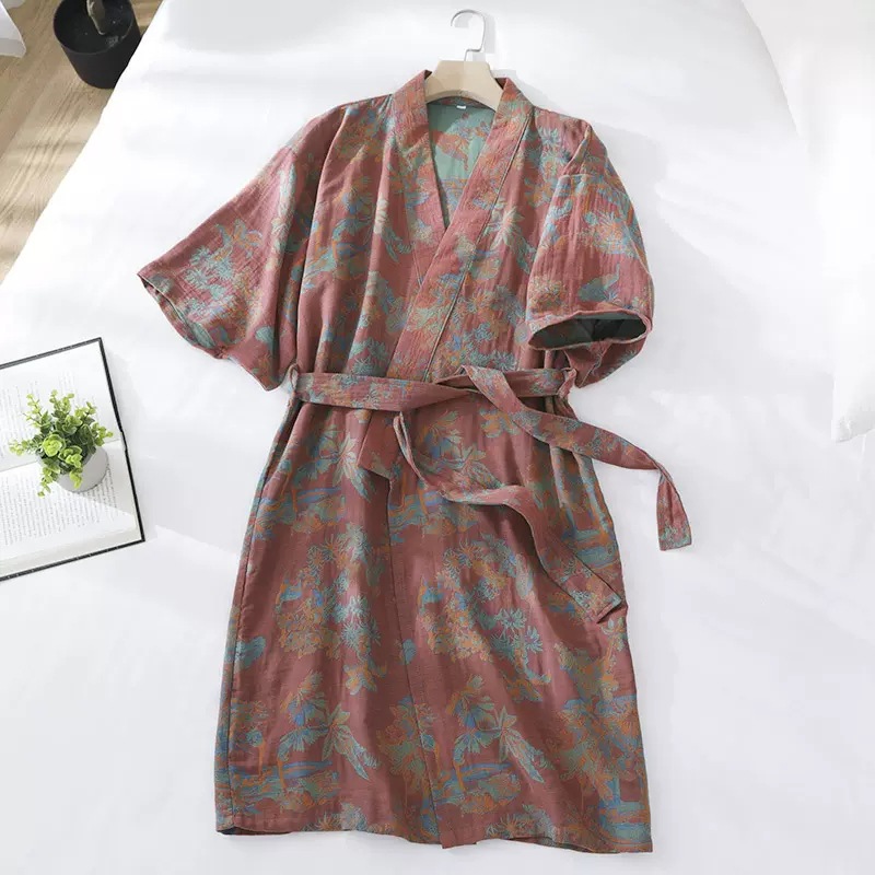 Pure Cotton Bathrobe Women's Autumn and Winter Double-layer Yarn Absorbent Quick-drying Four Seasons Hotel Nightgown Beauty Salon Bathing Sweatshirt Pajamas