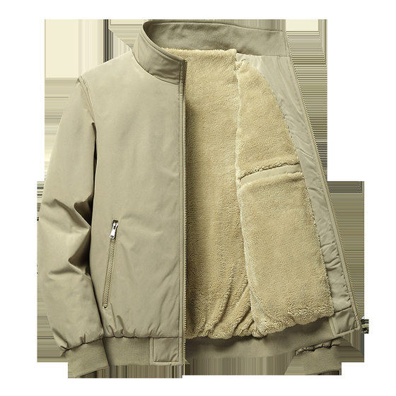 2023 new middle-aged winter fleece-lined thickened jacket plus size stand collar jacket casual men's clothing factory wholesale