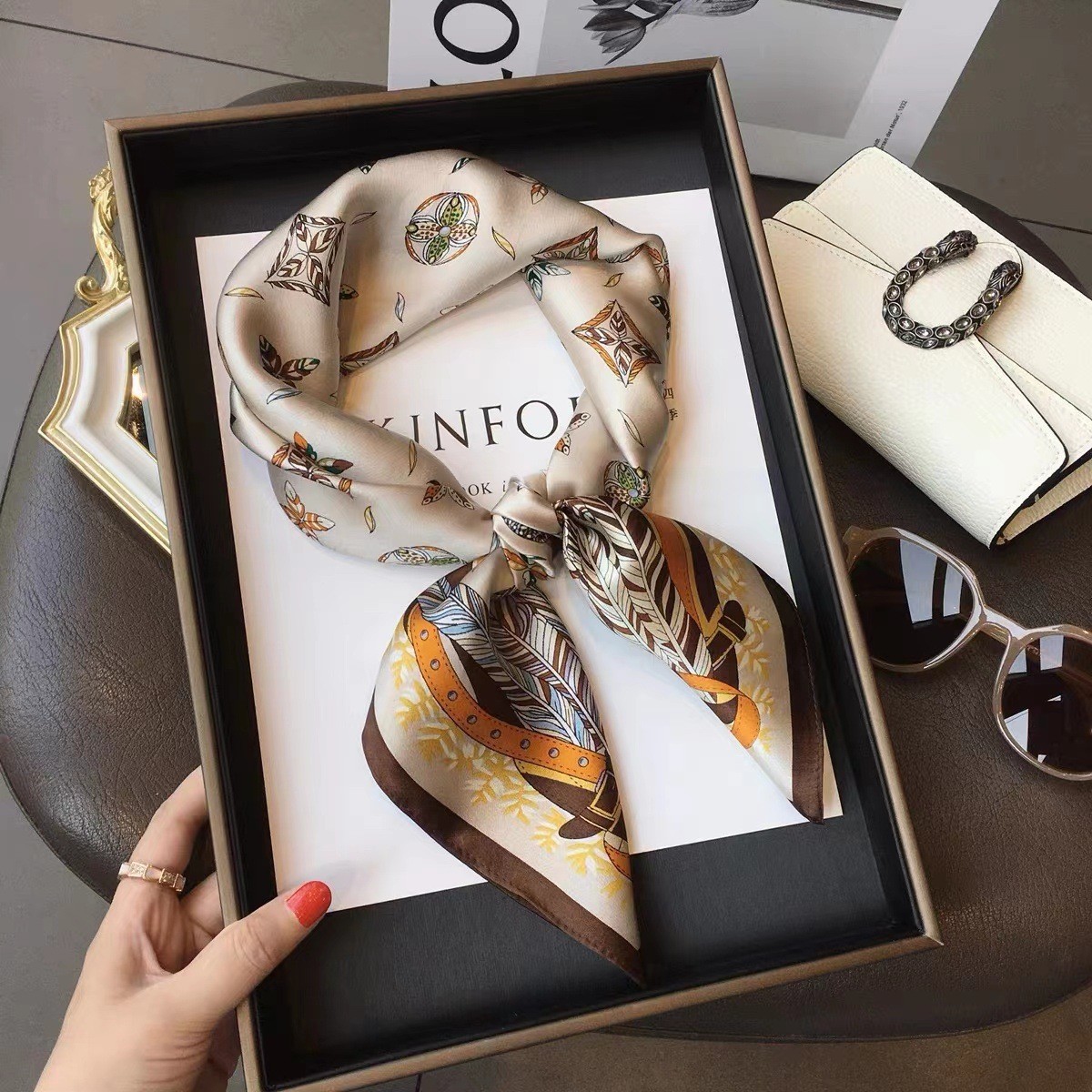 Small Silk Scarf Women's All-match High-end Decorative Square Scarf Professional Small Scarf Silk-like New Korean Style Ribbon Tie Bag