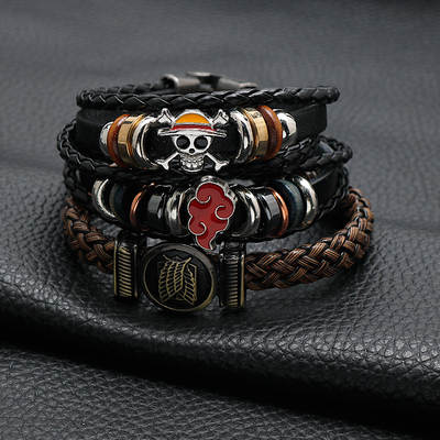 Animation peripheral accessories One Piece Naruto Attack Giant Woven Cowhide Bracelet Multi-layer Buckle Bracelet