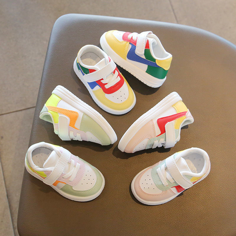Children's Spring and Autumn White Shoes Breathable Male Baby Toddler Shoes Color-matching Children and Girls Soft Sole Baby Shoes
