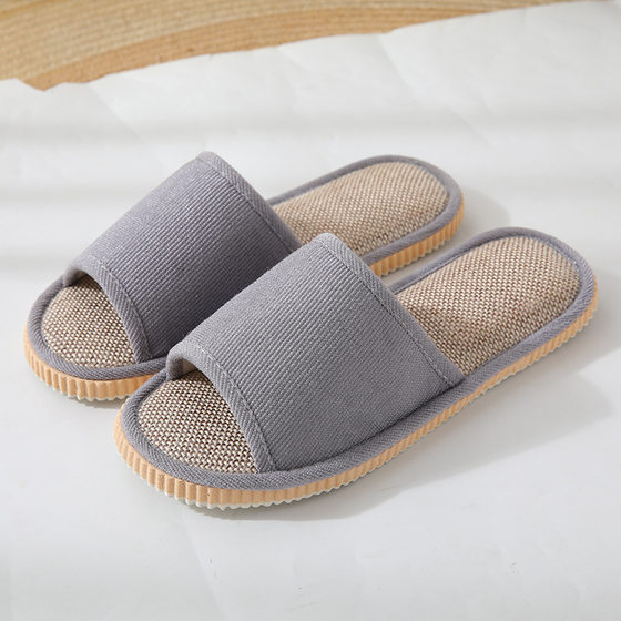 2025 new corduroy men's and women's four seasons linen slippers hotel beauty salon health center special sandals wholesale