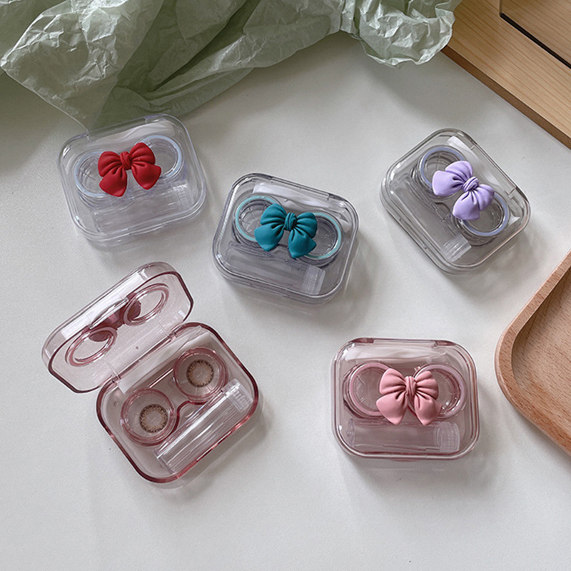Contact lens box portable ins bowknot transparent pupil box female cute Japanese portable small companion box